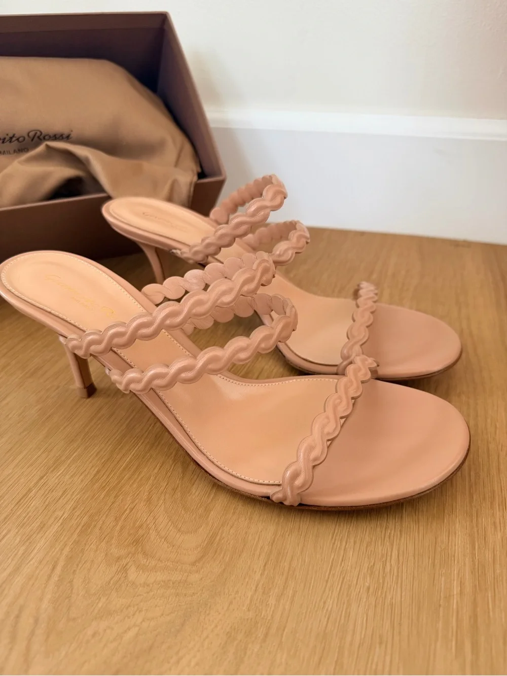 NIB ✨ GIANVITO ROSSI Kay Napa Peach Heel Sandals 9.5 $795
